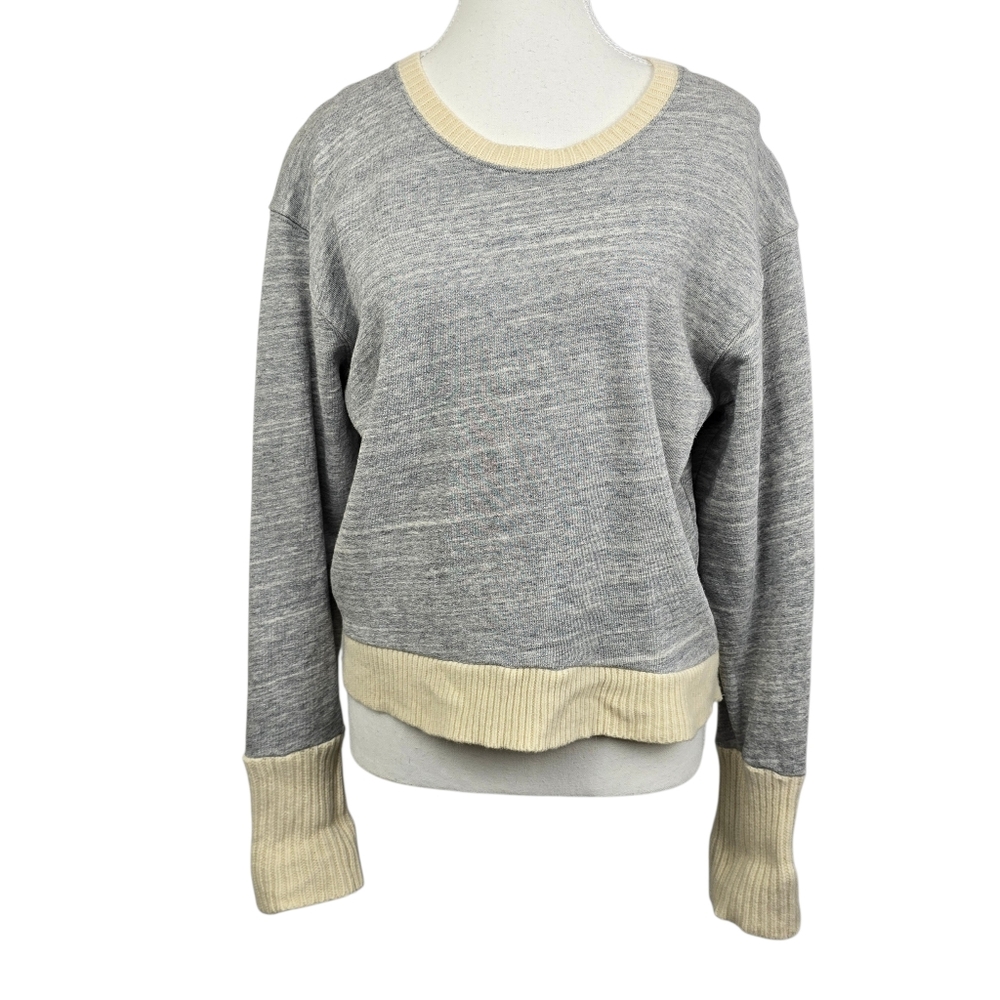 J.Crew Women’s Gray Cream Crew Neck Knit Sweater Size Medium Cozy Classic